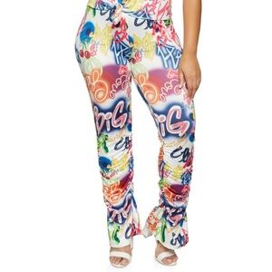 Graffiti Stretch Pants with Flare